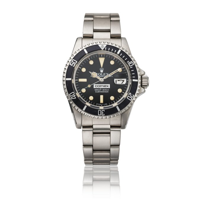 ROLEX. A VERY RARE STAINLESS STEEL AUTOMATIC WRISTWATCH WITH SWEEP CENTRE SECONDS, DATE, BRACELET AND BOX, MADE FOR COMEX SIGNED ROLEX, OYSTER PERPETUAL, COMEX, 600FT=200M, SUBMARINER MODEL, REF. 1680, CASE NO. 5'411'306, COMEX ISSUE NO. 5008, CIRCA 1978