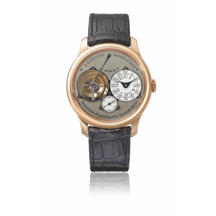 F.P. JOURNE. A VERY RARE 18K PINK GOLD TOURBILLON WRISTWATCH WITH POWER RESERVE, CONSTANT FORCE REMONTOIR, DEAD BEAT SECONDS, CERTIFICATE AND BOX SIGNED F.P. JOURNE, TOURBILLON SOUVERAIN MODEL, NO. 211-TN, CIRCA 2006