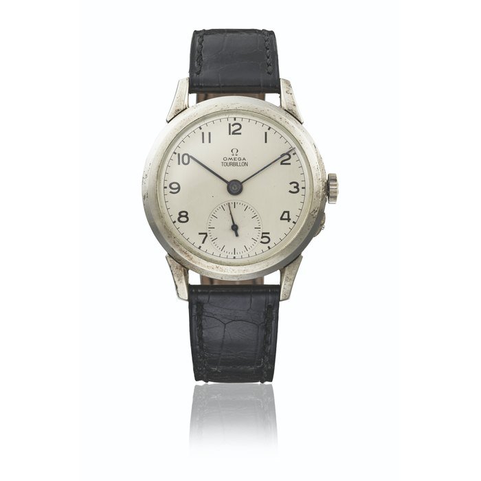 Omega Omega. An e xtremely rare and important, sterling silver Observatory standard c hronometer wristwatch with 7 ½ minute t ourbillon and Guillaume balance Signed Omega Tourbillon, no. 10595935, Cal. 30 I, the movement manufactured in 1947, cased and sold in 1987