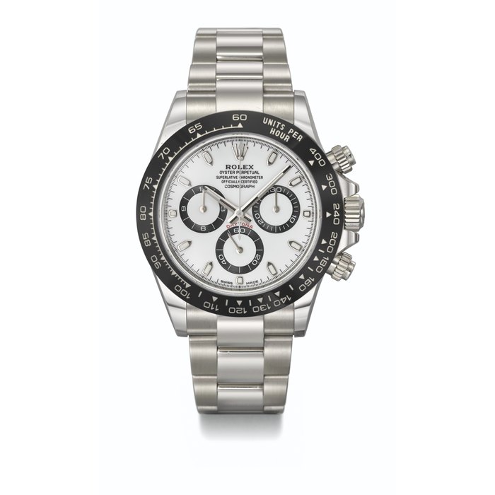 ROLEX. A STAINLESS STEEL AUTOMATIC CHRONOGRAPH WRISTWATCH WITH BRACELET, GUARANTEE AND BOX SIGNED ROLEX, DAYTONA MODEL, REF. 116500LN, CIRCA 2020