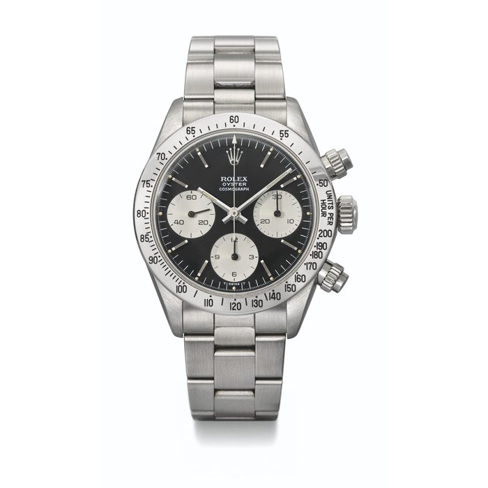 ROLEX. A STAINLESS STEEL CHRONOGRAPH WRISTWATCH WITH BRACELET SIGNED ROLEX, DAYTONA MODEL, REF. 6265, CASE NO. 2'788'694, CIRCA 1971