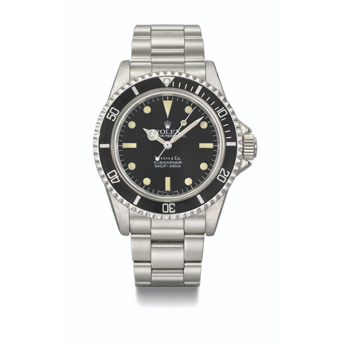 ROLEX. A VERY RARE STAINLESS STEEL AUTOMATIC WRISTWATCH WITH SWEEP CENTRE SECONDS AND BRACELET SIGNED ROLEX, SUBMARINER MODEL, RETAILED BY TIFFANY & CO., REF. 5513, CASE NO. 7’371’119, CIRCA 1982