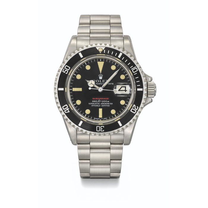 ROLEX. A STAINLESS STEEL AUTOMATIC WRISTWATCH WITH SWEEP CENTRE SECONDS, DATE AND BRACELET SIGNED ROLEX, 'SINGLE RED' SUBMARINER MODEL, REF. 1680, CASE NO. 2'413'398, CIRCA 1970