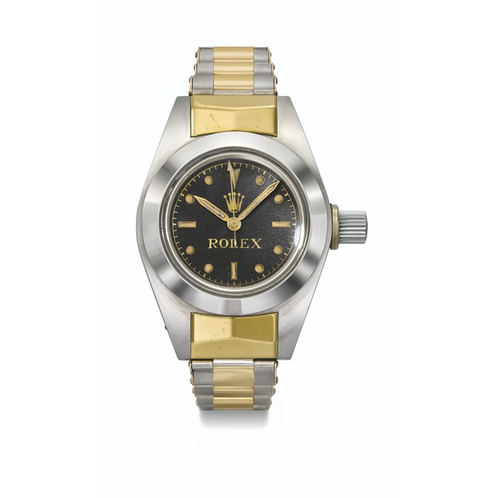 ROLEX. AN EXCEPTIONALLY HISTORICALLY IMPORTANT STAINLESS STEEL AUTOMATIC EXPERIMENTAL WRISTWATCH WITH SWEEP CENTRE SECONDS ESPECIALLY CONSTRUCTED FOR DEPTH PRESSURE TESTING PURPOSES, WITH A STAINLESS STEEL AND GOLD ROLEX BRACELET SIGNED ROLEX, DEEP SEA SPECIAL NO. 1, MOVEMENT NO. 419251, CIRCA 1953