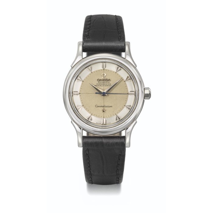 Omega OMEGA. A RARE 18K WHITE GOLD AUTOMATIC WRISTWATCH WITH SWEEP CENTRE SECONDS SIGNED OMEGA, CONSTELLATION MODEL, MOVEMENT NO. 18'831'007, CASE NO. 265'977, MANUFACTURED IN 1958