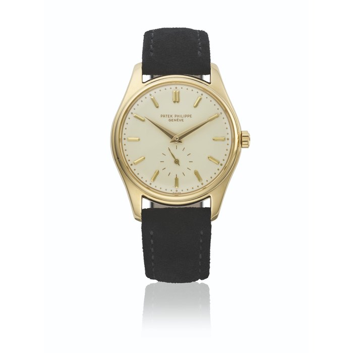 PATEK PHILIPPE. A RARE 18K GOLD AUTOMATIC WRISTWATCH WITH ENAMEL DIAL SIGNED PATEK PHILIPPE, GENEVE, REF, 2526, MOVEMENT NO. 761'547, CASE NO. 687'324, CIRCA 1954