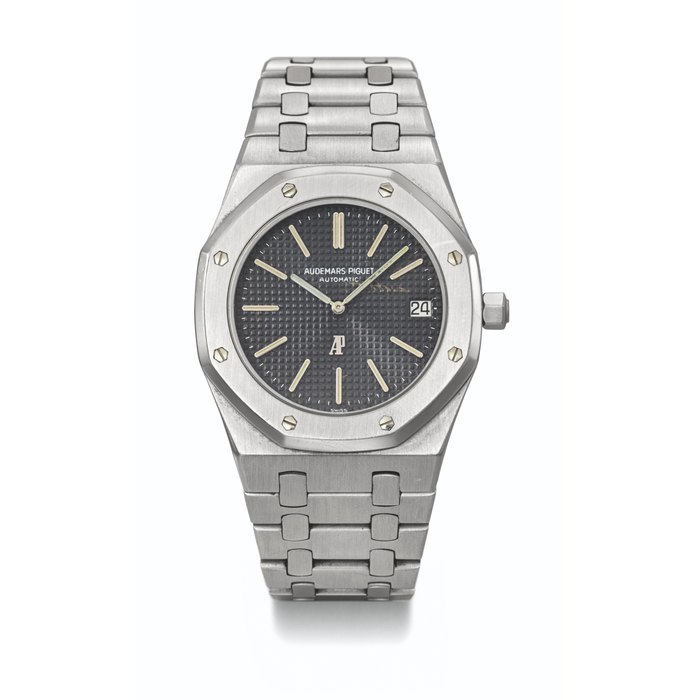 AUDEMARS PIGUET. AN HIGHLY ATTRACTIVE STAINLESS STEEL AUTOMATIC WRISTWATCH WITH DATE AND BRACELET SIGNED AUDEMARS PIGUET, ROYAL OAK MODEL, REF. 5402ST, A SERIES, MOVEMENT NO. 142'313, CASE NO. 67'951, CIRCA 1973