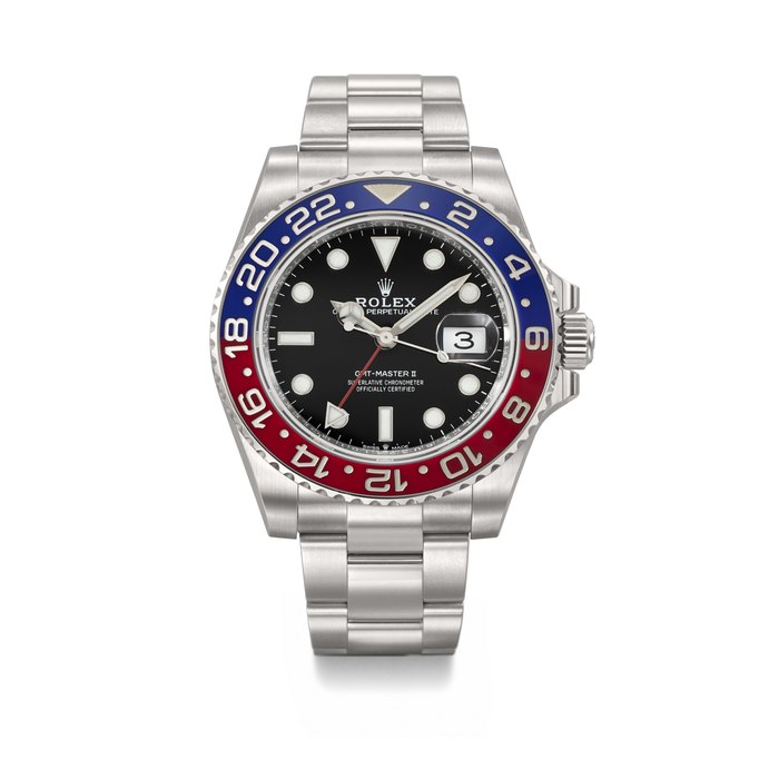 ROLEX. A STAINLESS STEEL AUTOMATIC DUAL TIME WRISTWATCH WITH SWEEP CENTRE SECONDS, DATE, BRACELET, GUARANTEE AND BOX SIGNED ROLEX, GMT-MASTER II MODEL, REF. 126710BLRO, CIRCA 2021