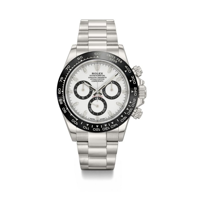 Rolex ROLEX. A STAINLESS STEEL AUTOMATIC CHRONOGRAPH WRISTWATCH WITH BRACELET, GUARANTEE AND BOX SIGNED ROLEX, DAYTONA MODEL, REF. 116500LN, CIRCA 2020, Price & Market Data
