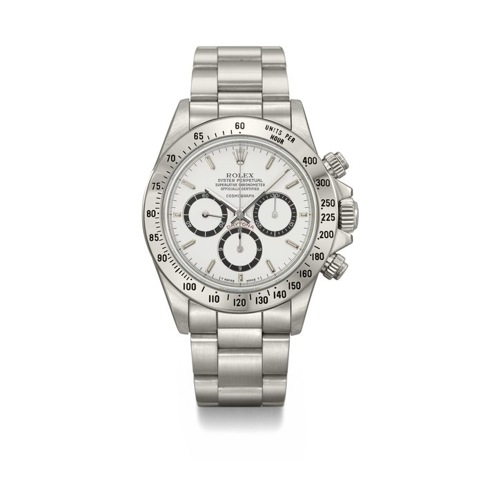 ROLEX. A RARE AND ATTRACTIVE STAINLESS STEEL AUTOMATIC CHRONOGRAPH WRISTWATCH WITH BRACELET AND 'FLOATING' COSMOGRAPH DIAL SIGNED ROLEX, DAYTONA MODEL, REF. 16520, CASE NO. L282949, CIRCA 1989