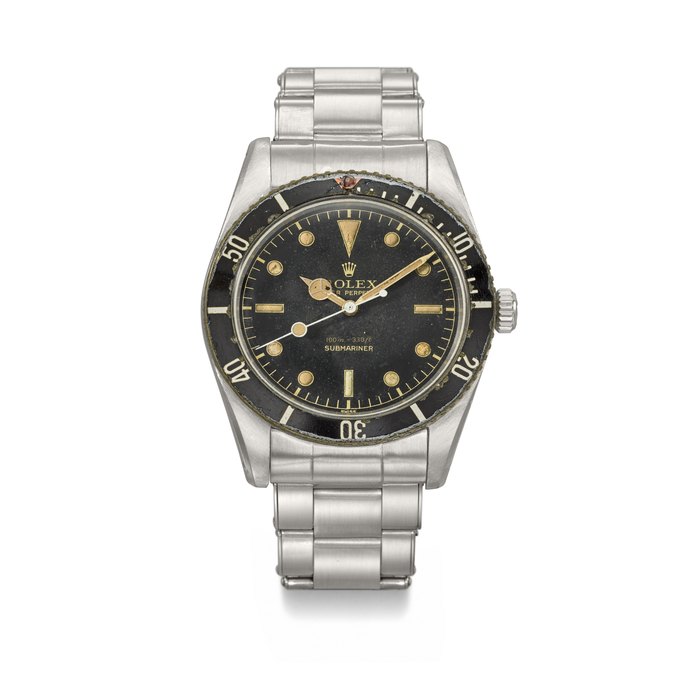 ROLEX. A RARE STAINLESS STEEL AUTOMATIC WRISTWATCH WITH SWEEP CENTRE SECONDS, BRACELET, GUARANTEE AND BOX SIGNED ROLEX, SUBMARINER MODEL, REF. 6536⁄1, CASE NO. 229’792, CIRCA 1956