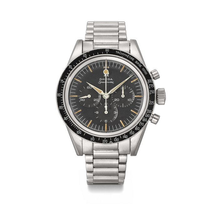 Omega OMEGA. AN EXTREMELY RARE STAINLESS STEEL CHRONOGRAPH WRISWATCH WITH ‘ LOLLIPOP ’ CHRONOGRAPH HAND AND SEMI-EXPANDING BRACELET SIGNED OMEGA SPEEDMASTER, REF. 2998-1, MOVEMENT NO. 17’765’342, CIRCA 1960