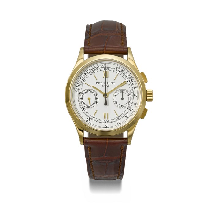 PATEK PHILIPPE. AN ATTRACTIVE 18K GOLD CHRONOGRAPH WRISTWATCH WITH PULSATION SCALE, CERTIFICATE OF ORIGIN AND BOX SIGNED PATEK PHILIPPE, GENEVE, REF. 5170J-001, MOVEMENT NO. 5'650'733, CASE NO. 4'561'209, CIRCA 2012