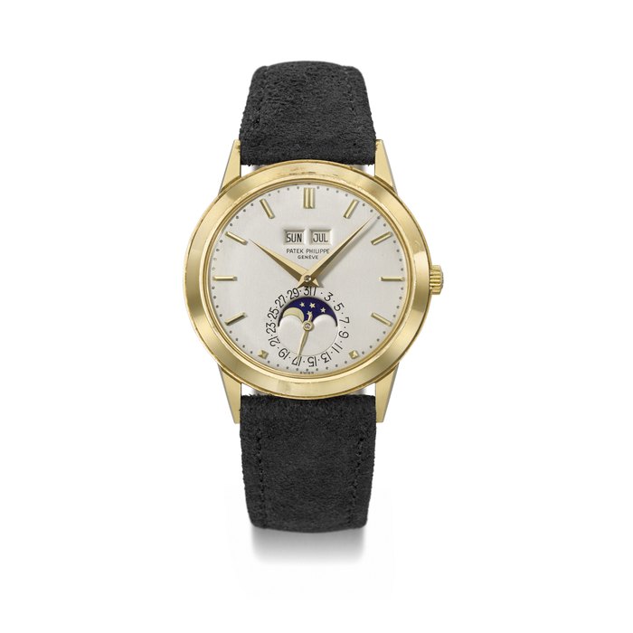 Patek Philippe PATEK PHILIPPE. A RARE AND FRESH TO THE MARKET 18K GOLD AUTOMATIC PERPETUAL CALENDAR WRISTWATCH WITH MOON PHASES SIGNED PATEK PHILIPPE, GENEVE, REF. 3448, MOVEMENT NO. 1'119’215, CASE NO. 328’490, CIRCA 1971, Price & Market Data