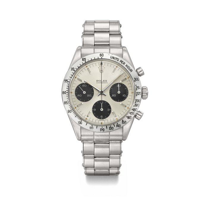 Rolex ROLEX. A RARE AND EARLY STAINLESS STEEL CHRONOGRAPH WRISTWATCH WITH BRACELET SIGNED ROLEX, DAYTONA MODEL, REF. 6239, CASE NO. 1'090'519, CIRCA 1964 · 6239