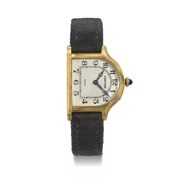 CARTIER. A VERY RARE AND UNUSUAL 18K GOLD LIMITED EDITION BELL-SHAPED WRISTWATCH SIGNED CARTIER, CLOCHE MODEL, CASE NO. A112271, NO. 040⁄200, CIRCA 1990