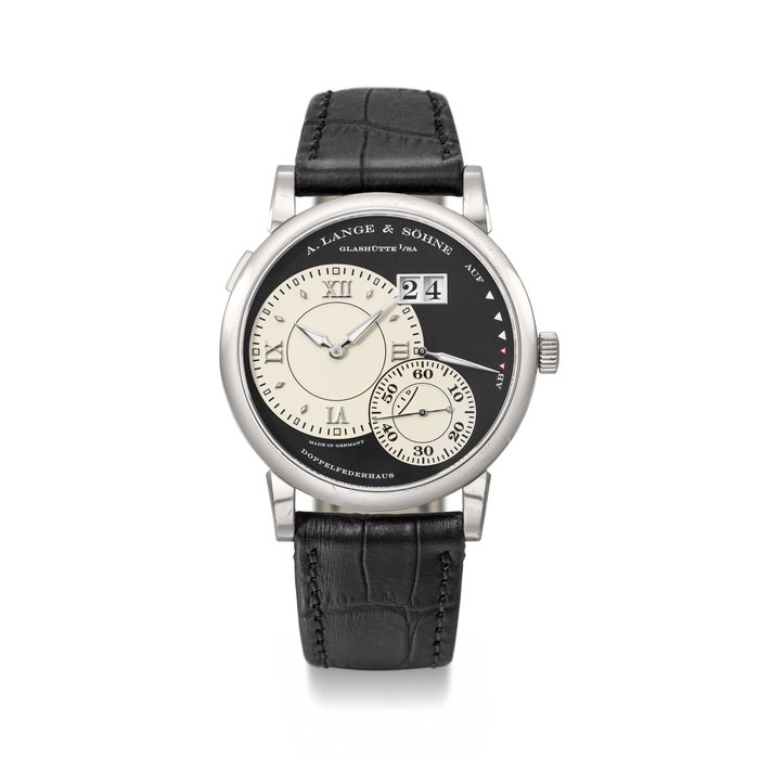 A. LANGE & SOHNE. A RARE AND ATTRACTIVE LIMITED EDITION 18K WHITE GOLD WRISTWATCH WITH DATE, POWER RESERVE, GUARANTEE AND BOX SIGNED A. LANGE & SOHNE, GRANDE LANGE 1 'BAROZZI' MODEL, REF. 115.048, CASE NO. 172156, NO. 22/25, CIRCA 2008
