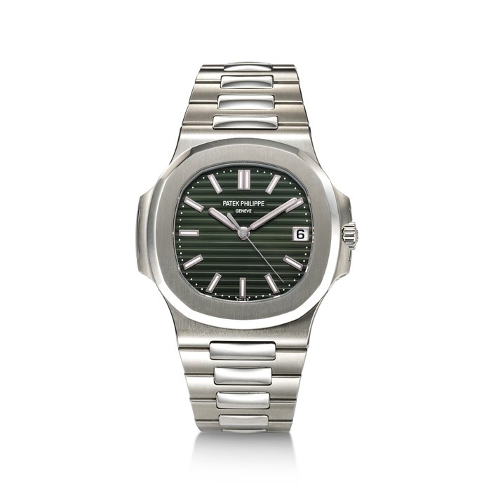 PATEK PHILIPPE, REF. 5711/1A-014, NAUTILUS, A VERY RARE AND HIGHLY DESIRABLE “GREEN DIAL” STEEL WRISTWATCH WITH DATE