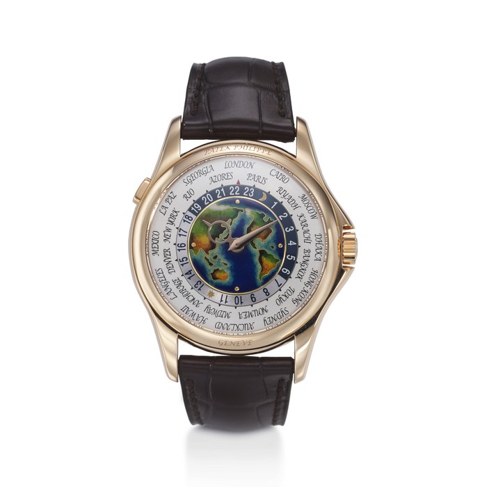 PATEK PHILIPPE, REF. 5131R-001, A FINE ATTRACTIVE 18K ROSE GOLD WORLD TIME WRISTWATCH WITH CLOISONNÉ ENAMEL DIAL DEPICTING THE ASIA PACIFIC CONTINENTS AND THE AMERICAS
