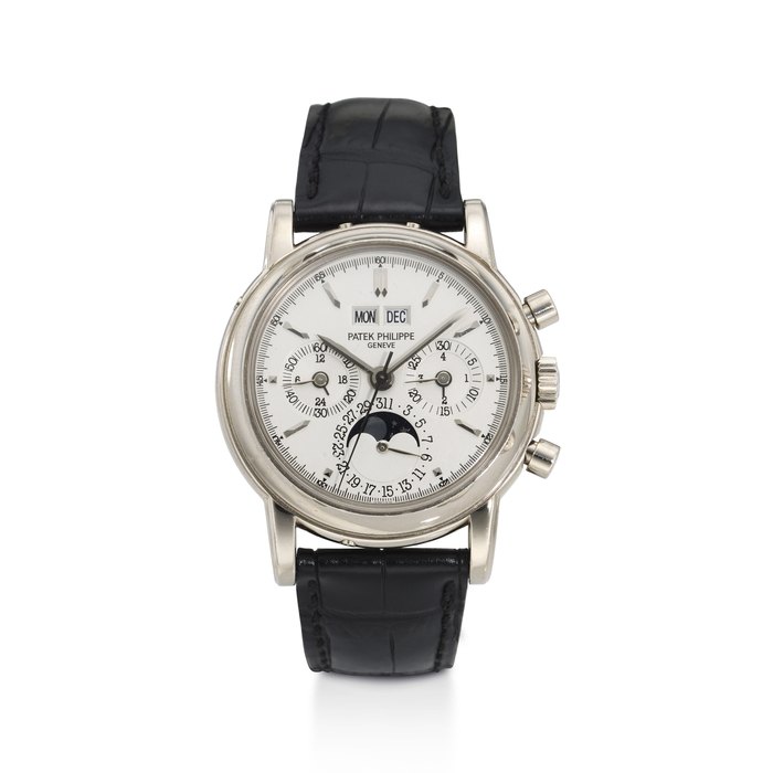 PATEK PHILIPPE, REF. 3970EG, A VERY FINE 4TH SERIES 18K WHITE GOLD PERPETUAL CALENDAR CHRONOGRAPH WRISTWATCH, WITH MOON PHASES AND LEAP YEAR INDICATOR