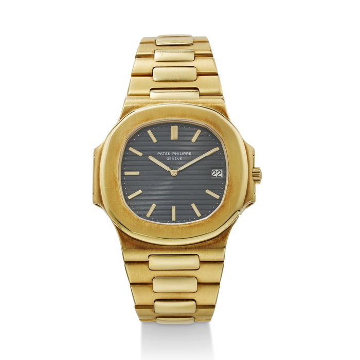 PATEK PHILIPPE, REF. 3700/11J, NAUTILUS “JUMBO” A VERY FINE AND RARE 18K YELLOW GOLD BRACELET WRISTWATCH WITH DATE