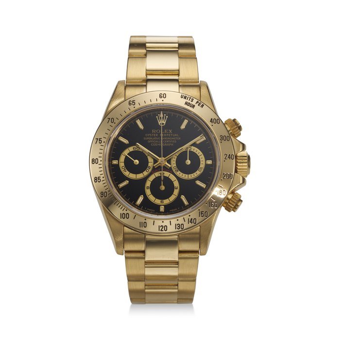 Rolex ROLEX, REF. 16528, DAYTONA, “ZENITH”, A VERY FINE 18K YELLOW GOLD CHRONOGRAPH WRISTWATCH WITH BLACK DIAL · 16528