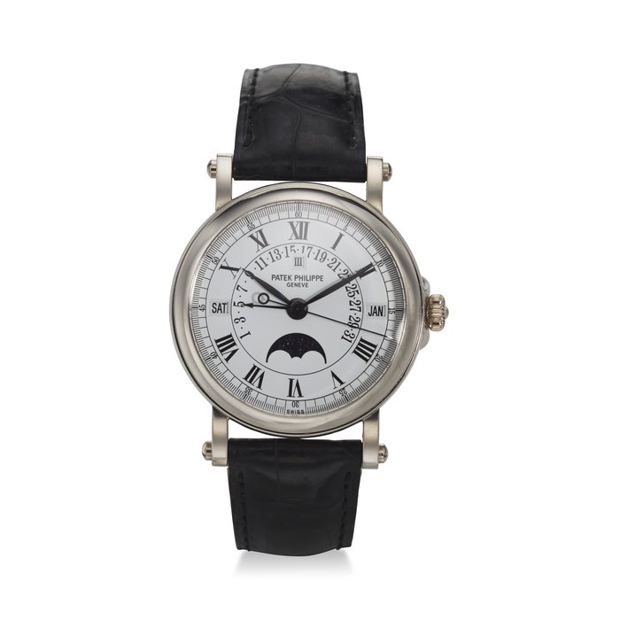 PATEK PHILIPPE, REF. 5059G-001, A FINE 18K WHITE GOLD PERPETUAL CALENDAR WRISTWATCH WITH RETROGRADE DATE AND MOON PHASES