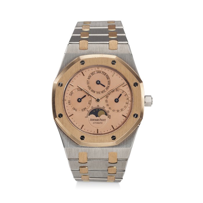 Audemars Piguet AUDEMARS PIGUET, REF. 25686PR.OO.0944PR.01, ROYAL OAK, A VERY FINE AND EXTREMELY RARE PLATINUM AND 18K ROSE GOLD PERPETUAL CALENDAR BRACELET WATCH WITH MOON PHASES, NUMBERED 18 OUT OF 37 EXAMPLES, Price & Market Data