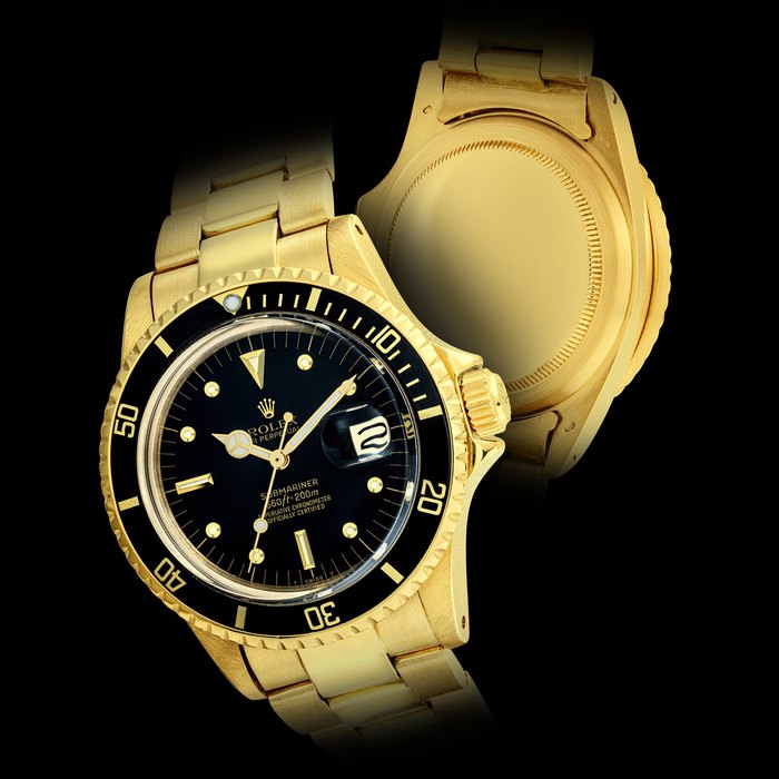 ROLEX. AN 18K GOLD AUTOMATIC WRISTWATCH WITH SWEEP CENTRE SECONDS, DATE AND BRACELET SUBMARINER DATE MODEL, REF. 1680