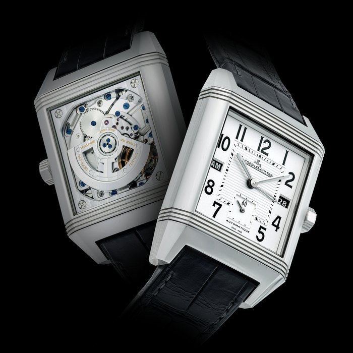 JAEGER - LECOULTRE. A STAINLESS STEEL AUTOMATIC REVERSIBLE WRISTWATCH WITH DUAL TIME, DATE AND DAY/NIGHT INDICATION REVERSO SQUADRA HOMETIME, REF. 230. 8. 77, CIRCA 2006