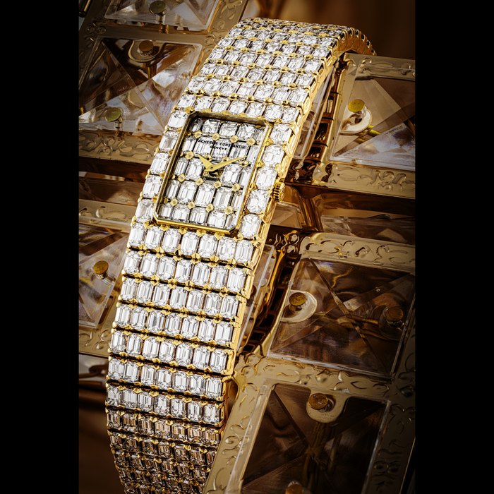 VACHERON CONSTANTIN. AN IMPRESSIVE 18K GOLD AND BAGUETTE-CUT DIAMOND-SET BRACELET WATCH LORD KALLA MODEL, REF. 35711, CIRCA 1989