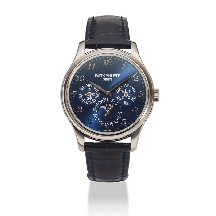 PATEK PHILIPPE. AN 18K WHITE GOLD AUTOMATIC PERPETUAL CALENDAR WRISTWATCH WITH MOON PHASES, 24 HOUR, LEAP YEAR INDICATION AND BREGUET NUMERALS REF. 5327G, CIRCA 2016