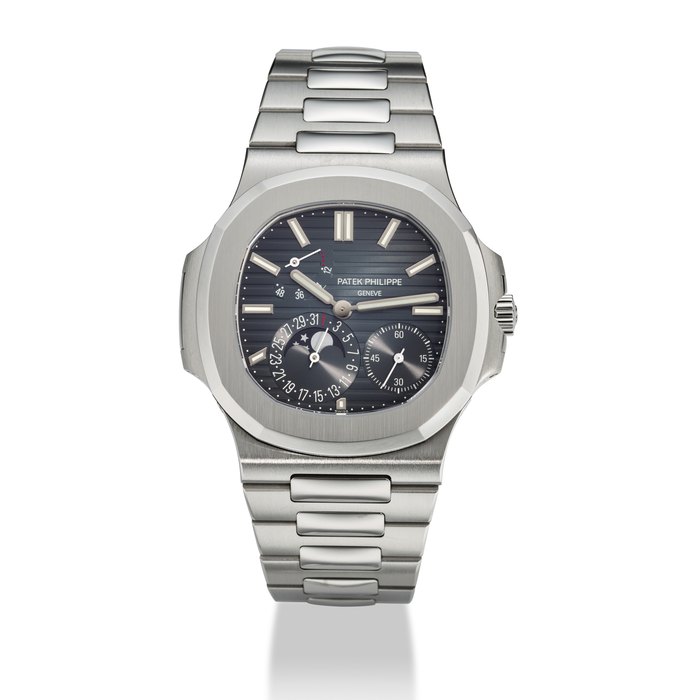 PATEK PHILIPPE. A STAINLESS STEEL AUTOMATIC WRISTWATCH WITH POWER RESERVE, MOON PHASES, DATE AND BRACELET NAUTILUS MODEL, REF. 5712⁄1A, CIRCA 2013