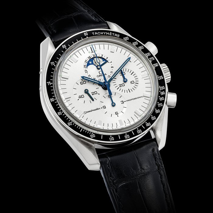 Omega OMEGA. AN 18K WHITE GOLD CHRONOGRAPH WRISTWATCH WITH DATE AND MOON PHASES SPEEDMASTER PROFESSIONAL MODEL, REF. 3689.30.31