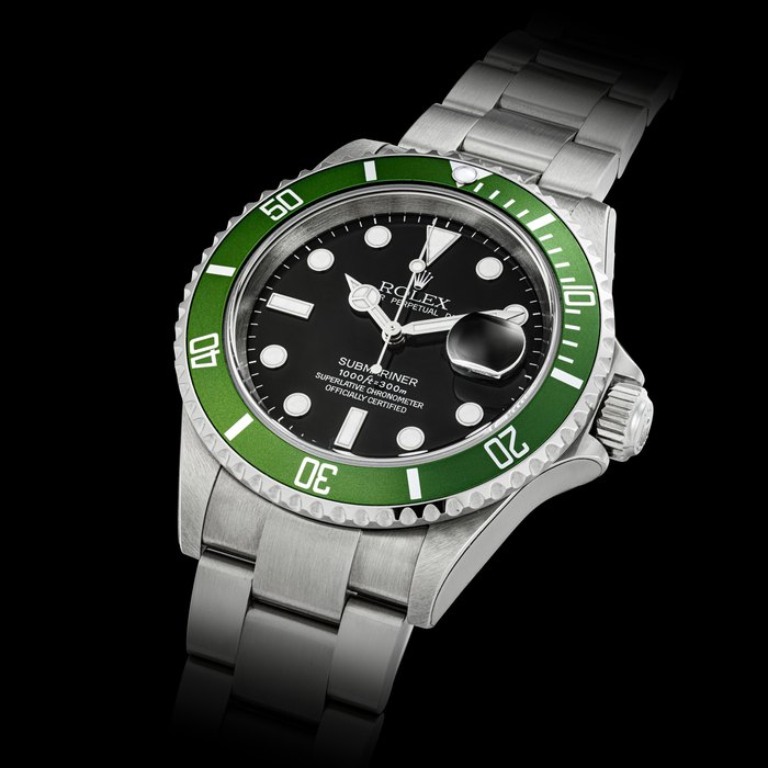 ROLEX. A RARE STAINLESS STEEL AUTOMATIC WRISTWATCH WITH SWEEP CENTRE SECONDS, DATE AND BRACELET SUBMARINER MODEL “FLAT 4”, REF. 16610LV, CIRCA 2003