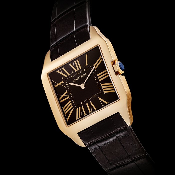 CARTIER. AN 18K PINK GOLD SQUARE WRISWATCH SANTOS DUMONT MODEL, REF. 2650