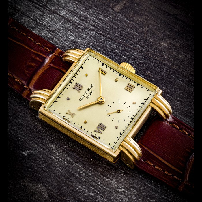 Patek Philippe PATEK PHILIPPE. AN UNUSUAL AND RARE 18K GOLD SQUARE WRISTWATCH WITH OVERSIZED LUGS, Price & Market Data