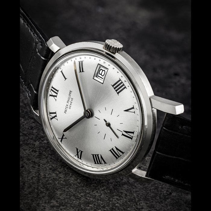 PATEK PHILIPPE. A RARE 18K WHITE GOLD AUTOMATIC WRISTWATCH WITH ROMAN NUMERALS AND DATE REF. 3445, MANUFACTURED IN 1972