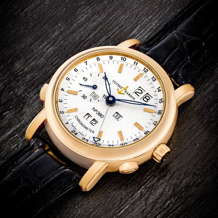 ULYSSE NARDIN. A RARE 18K PINK GOLD LIMITED EDITION AUTOMATIC PERPETUAL CALENDAR DUAL TIME WRISTWATCH WITH DIGITAL YEAR DISPLAY REF. 322-88, CIRCA 2004