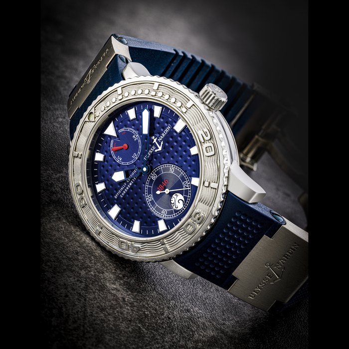 ULYSSE NARDIN. A STAINLESS STEEL LIMITED EDITION AUTOMATIC WRISTWATCH WITH POWER RESERVE AND DATE MARINE CHRONOMETER 1846 MODEL, REF. 263-58LE-3, CIRCA 2003