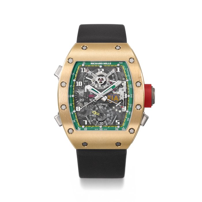 RICHARD MILLE. A UNIQUE 18K PINK GOLD SPLIT SECONDS CHRONOGRAPH WRISTWATCH WITH POWER RESERVE AND TORQUE INDICATORS, MADE FOR THE FIA SIGNED RICHARD MILLE, FELIPE MASSA ‘FIA’ MODEL, REF. RM004 AJ RG / 298, NO. 19/25, CIRCA 2009