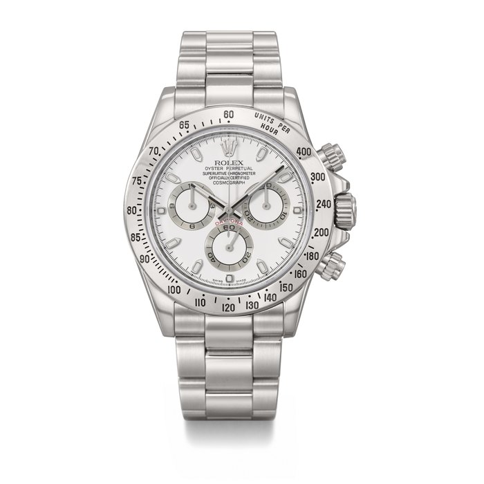 ROLEX. A STAINLESS STEEL AUTOMATIC CHRONOGRAPH WRISTWATCH WITH BRACELET SIGNED ROLEX, DAYTONA MODEL, REF. 116520, CASE NO. Z217532, CIRCA 2007