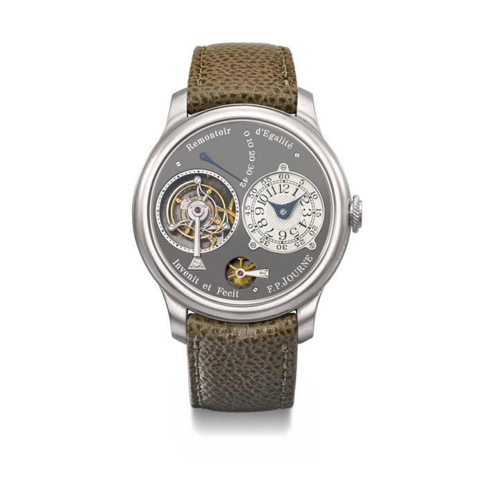 F.P. JOURNE. A VERY RARE AND EXCLUSIVE PLATINUM LIMITED EDITION TOURBILLON WRISTWATCH WITH POWER RESERVE, DEAD BEAT SECONDS, RUTHENIUM DIAL AND MOVEMENT SIGNED F.P. JOURNE, TOURBILLON SOUVERAIN RUTHENIUM MODEL, NO. 6/99, CIRCA 2003
