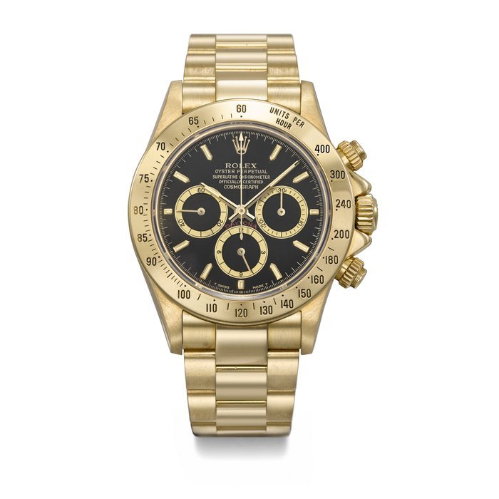 Rolex ROLEX. A RARE AND ATTRACTIVE 18K GOLD AUTOMATIC CHRONOGRAPH WRISTWATCH WITH BRACELET SIGNED ROLEX, DAYTONA MODEL, REF. 16528, CASE NO. N266805, CIRCA 1991 · 16528