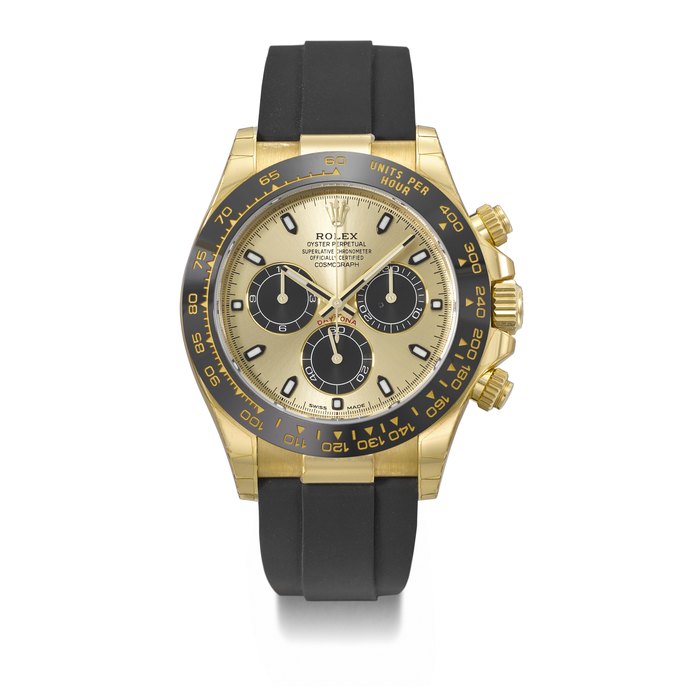 ROLEX. AN ATTRACTIVE 18K GOLD AUTOMATIC CHRONOGRAPH WRISTWATCH SIGNED ROLEX, DAYTONA MODEL, REF. 116518LN, CASE NO. Z86933H3, CIRCA 2020