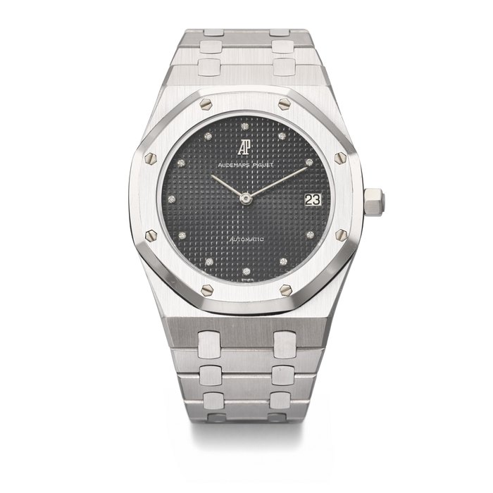 AUDEMARS PIGUET. A RARE AND HIGHLY ATTRACTIVE STAINLESS STEEL AND DIAMOND-SET AUTOMATIC WRISTWATCH WITH DATE AND BRACELET SIGNED AUDEMARS PIGUET, ROYAL OAK 'B SERIES' MODEL, REF. 5402ST, NO. B 1621, CIRCA 1978