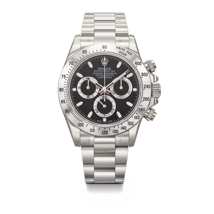 ROLEX. A VERY RARE STAINLESS STEEL AUTOMATIC CHRONOGRAPH WRISTWATCH WITH BRACELET, MADE FOR THE SULTANATE OF OMAN SIGNED ROLEX, DAYTONA MODEL, REF. 116520, CASE NO. 239Y96U9, CIRCA 2011