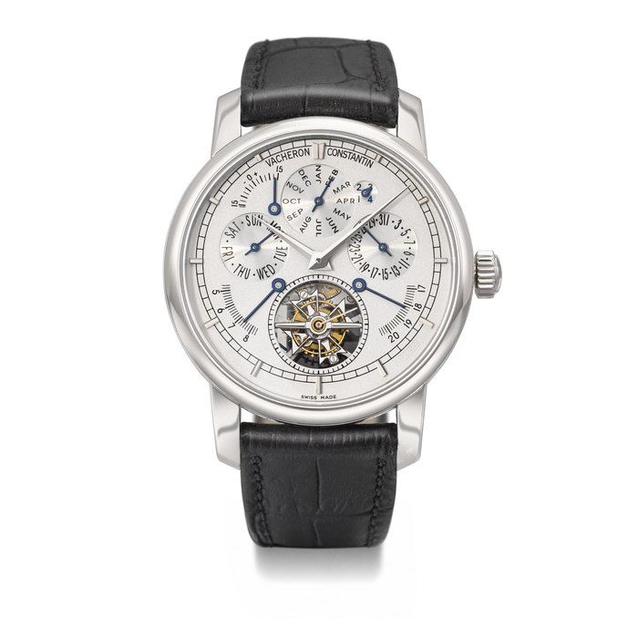 VACHERON CONSTANTIN. AN EXCEPTIONAL AND EXCEEDINGLY RARE PLATINUM HIGH COMPLICATION LIMITED SERIES PERPETUAL CALENDAR WRISTWATCH WITH ONE-MINUTE TOURBILLON, EQUATION OF TIME, TIME OF SUNRISE, TIME OF SUNSET INDICATIONS AND POWER RESERVE SIGNED VACHERON CONSTANTIN, PATRIMONY TRADITIONNELLE MODEL, REF 88172/000P-9495, NO. 9, MOVEMENT NO. 5226585, CASE NO. 1187609, CIRCA 2011