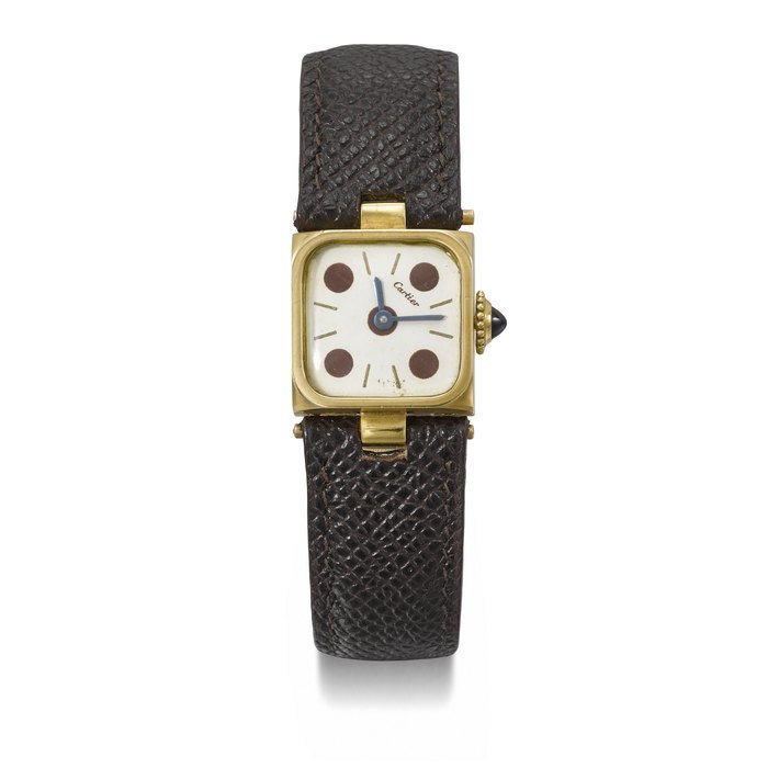 Cartier CARTIER. A N EXCEEDINGLY RARE AND UNUSUAL 18K GOLD AUTOMATIC WRISTWATCH SIGNED CARTIER, MOVEMENT SIGNED JAEGER-LECOULTRE, CASE NO. 8766, THE CASE WITH JACQUES CARTIER ‘JC’ MARK AND LONDON HALLMARKS FOR 1972