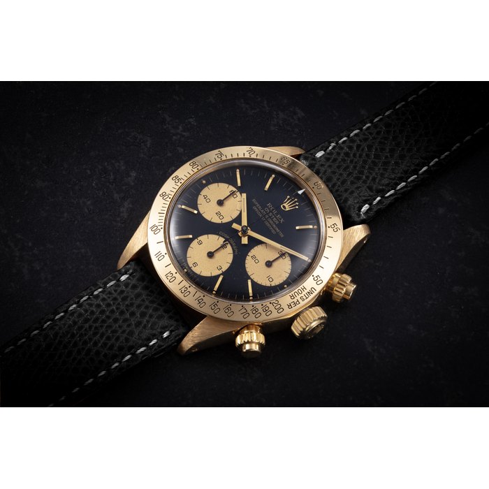 ROLEX, DAYTONA REF. 6265 A RARE GOLD MANUAL-WINDING CHRONOGRAPH WRISTWATCH CASE NUMBER: 6581’480